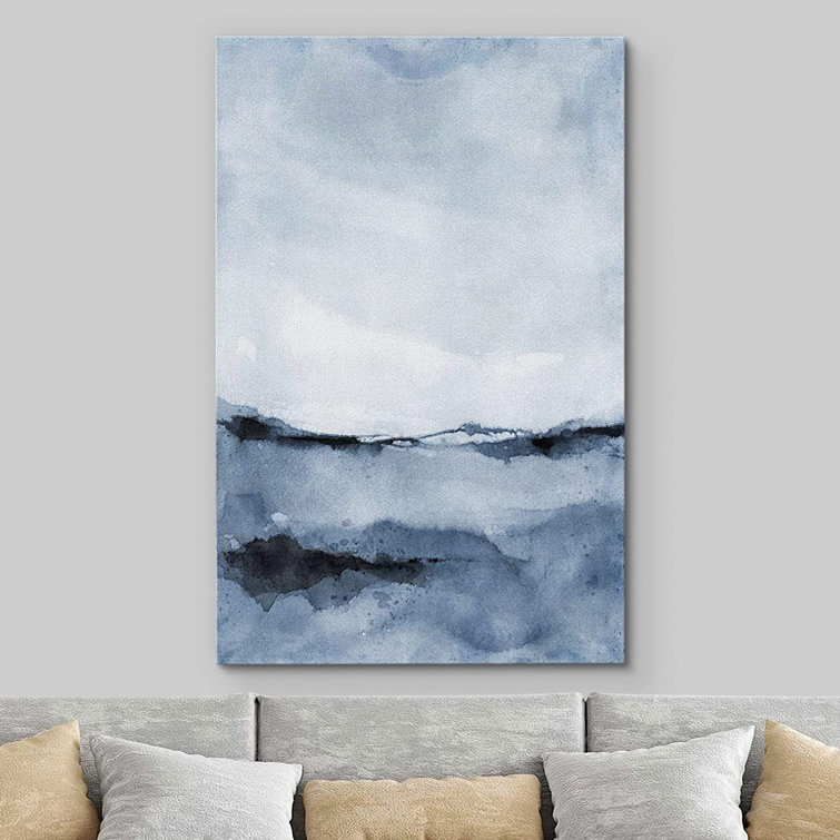 IDEA4WALL Canvas Print Wall Art Navy Blue Paint Stroke Color Field